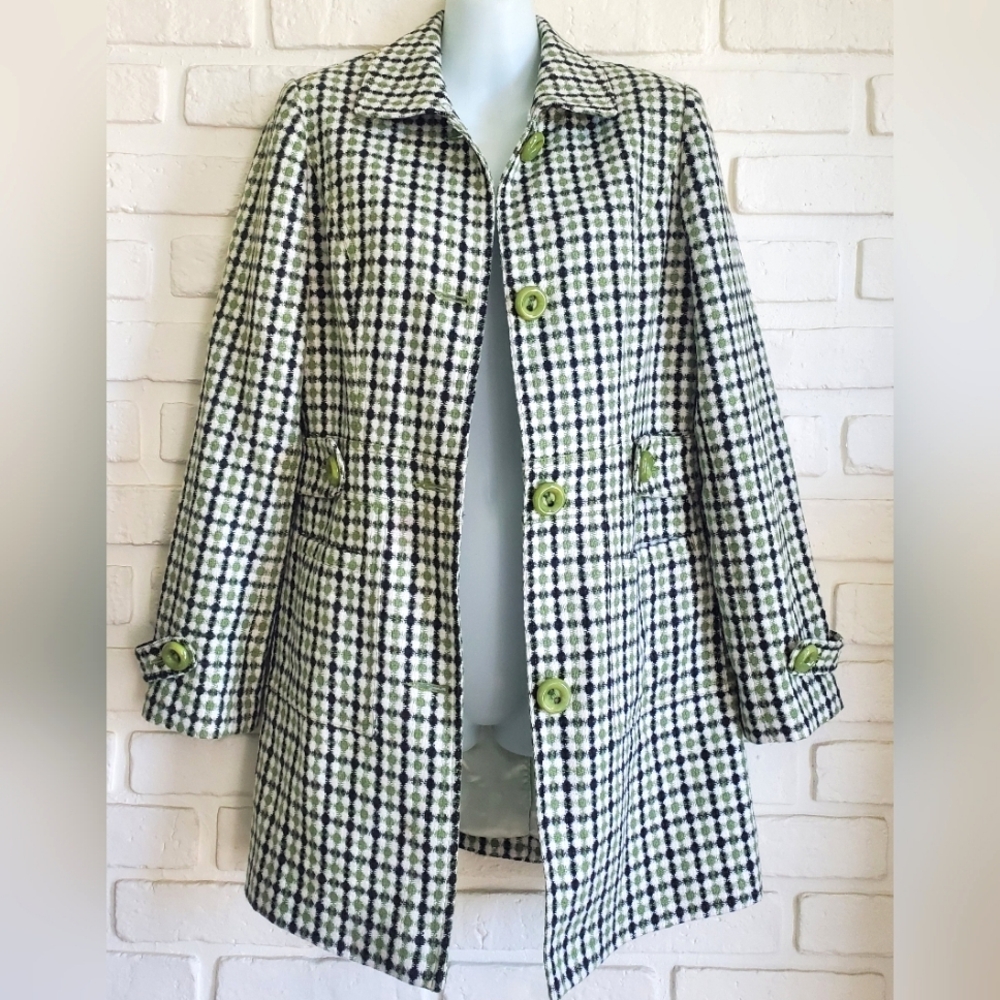 Retro Green Black Plaid 3/4 Length Tailored Coat Jacket Size Medium - Picture 16 of 16